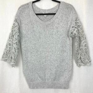 Sundance Women's sz Sm Heather Gray Lace Sleeve Sweater Cottagecore boho chic